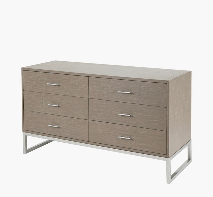 Ambroso Grey Wash Mango Wood and Silver Metal 6 Drawer Unit