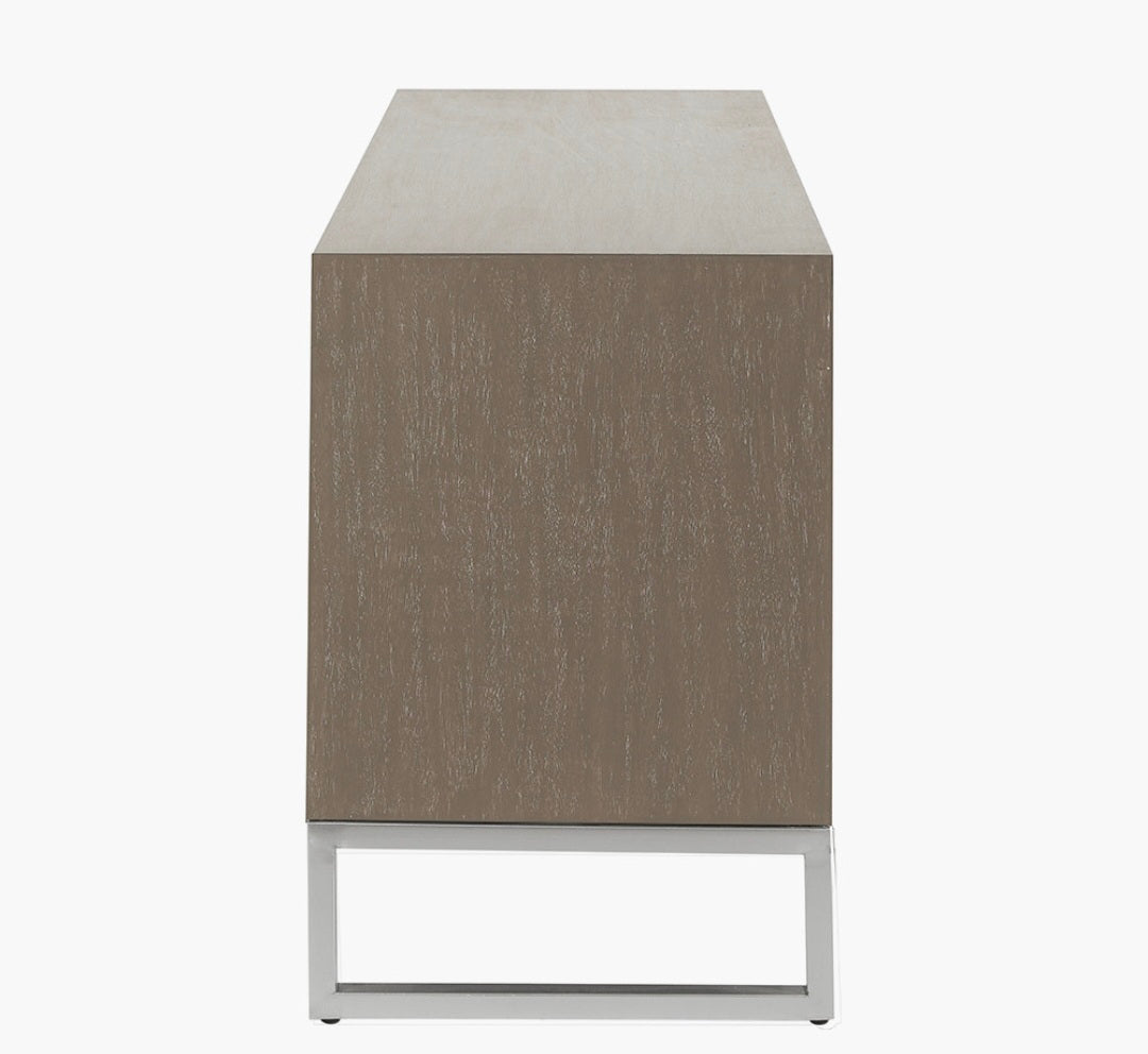 Ambroso Grey Wash Mango Wood and Silver Metal 6 Drawer Unit
