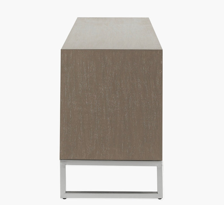 Ambroso Grey Wash Mango Wood and Silver Metal 6 Drawer Unit