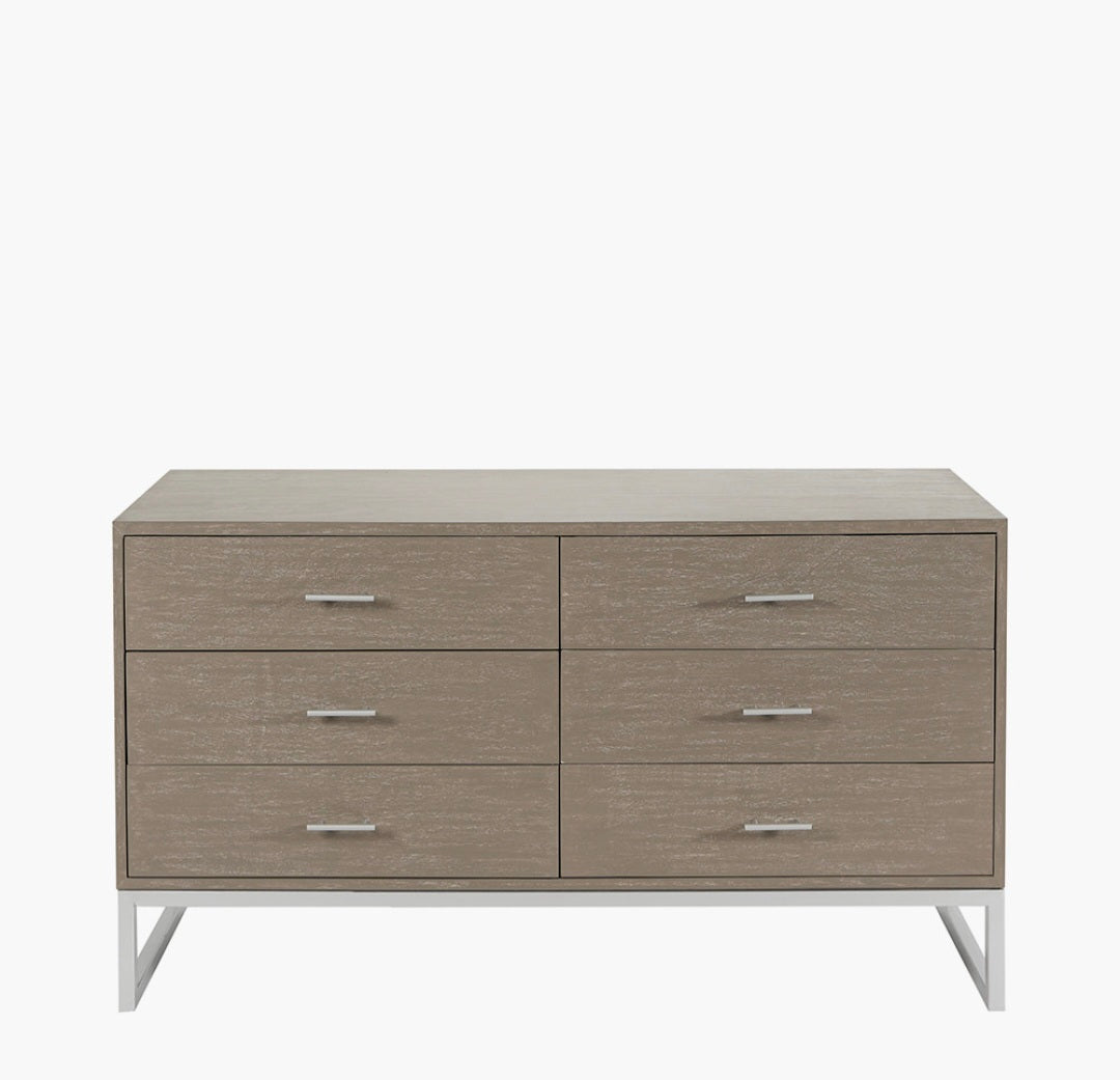 Ambroso Grey Wash Mango Wood and Silver Metal 6 Drawer Unit