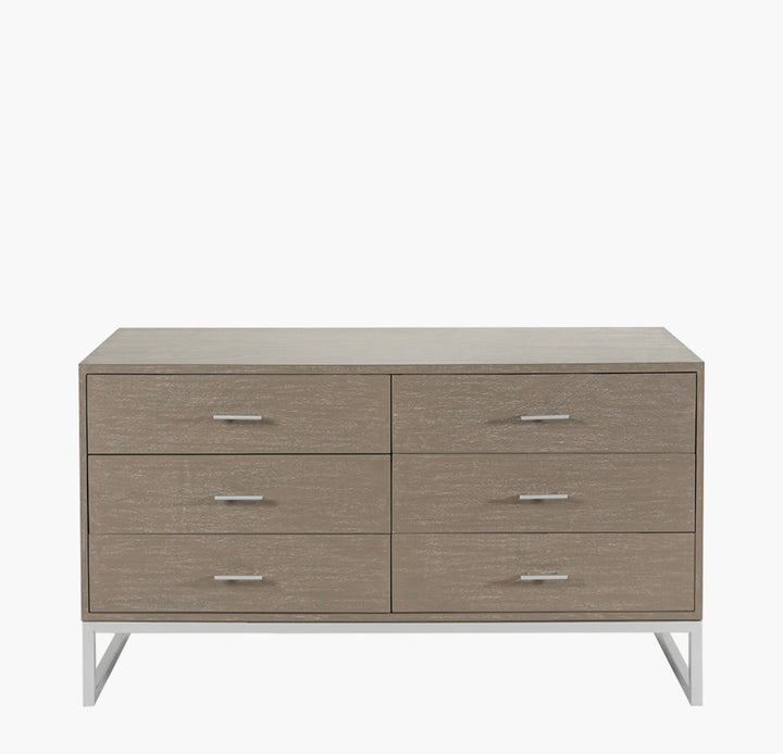 Ambroso Grey Wash Mango Wood and Silver Metal 6 Drawer Unit
