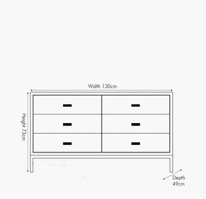 Ambroso Grey Wash Mango Wood and Silver Metal 6 Drawer Unit