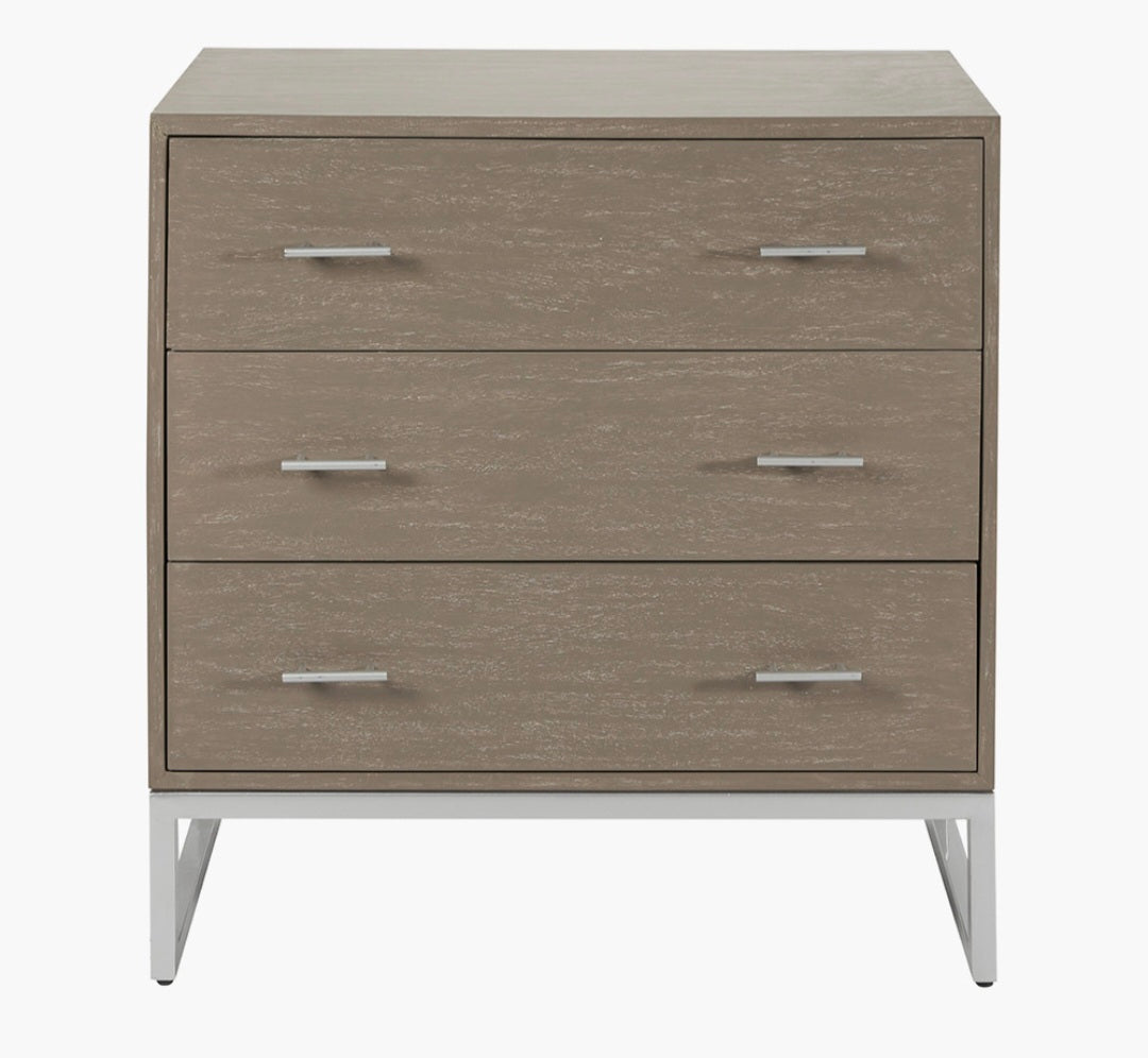 Ambroso Grey Wash Mango Wood and Silver Metal 3 Drawer Unit