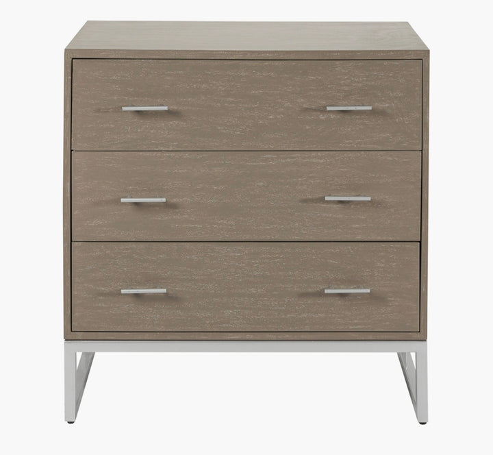 Ambroso Grey Wash Mango Wood and Silver Metal 3 Drawer Unit