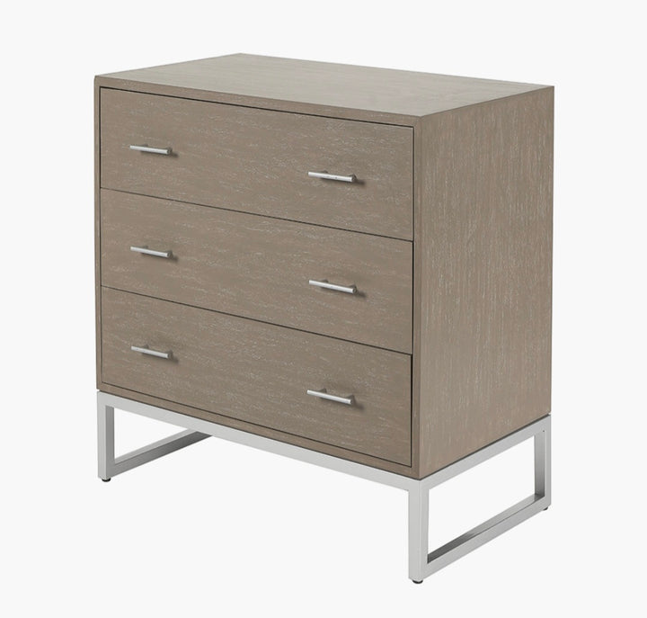 Ambroso Grey Wash Mango Wood and Silver Metal 3 Drawer Unit