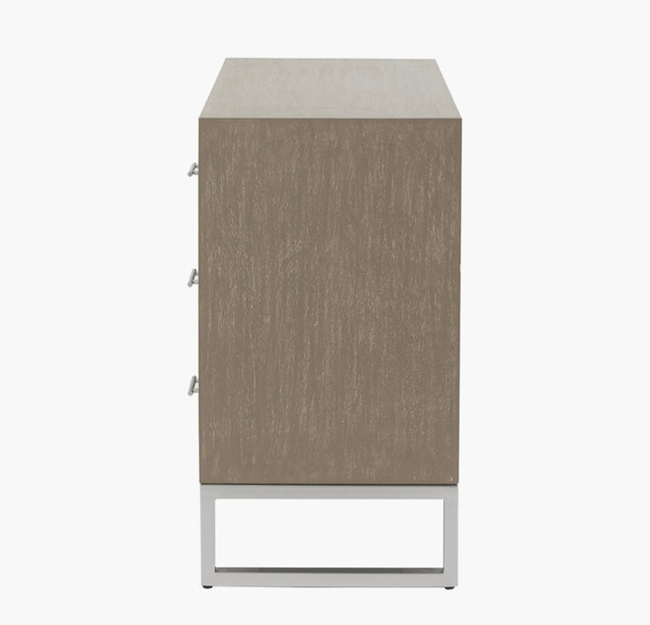 Ambroso Grey Wash Mango Wood and Silver Metal 3 Drawer Unit
