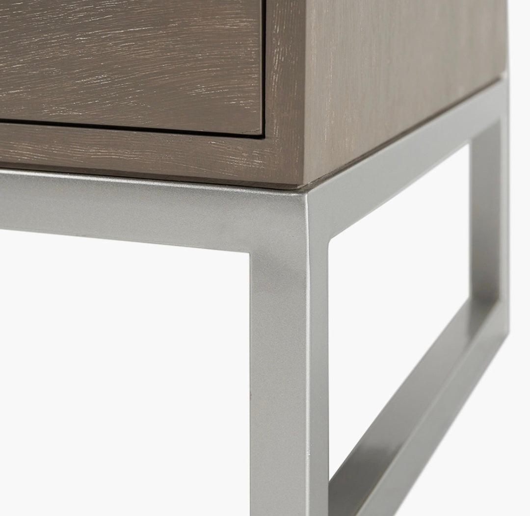 Ambroso Grey Wash Mango Wood and Silver Metal 3 Drawer Unit