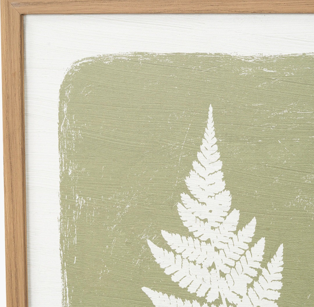 S/2 Green and Natural Fern Canvas Wall Art with Natural Frames