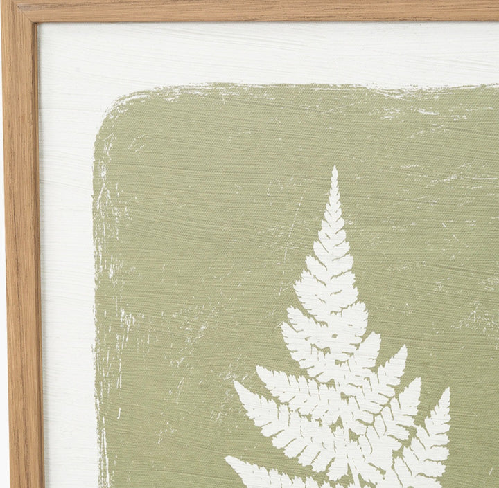 S/2 Green and Natural Fern Canvas Wall Art with Natural Frames