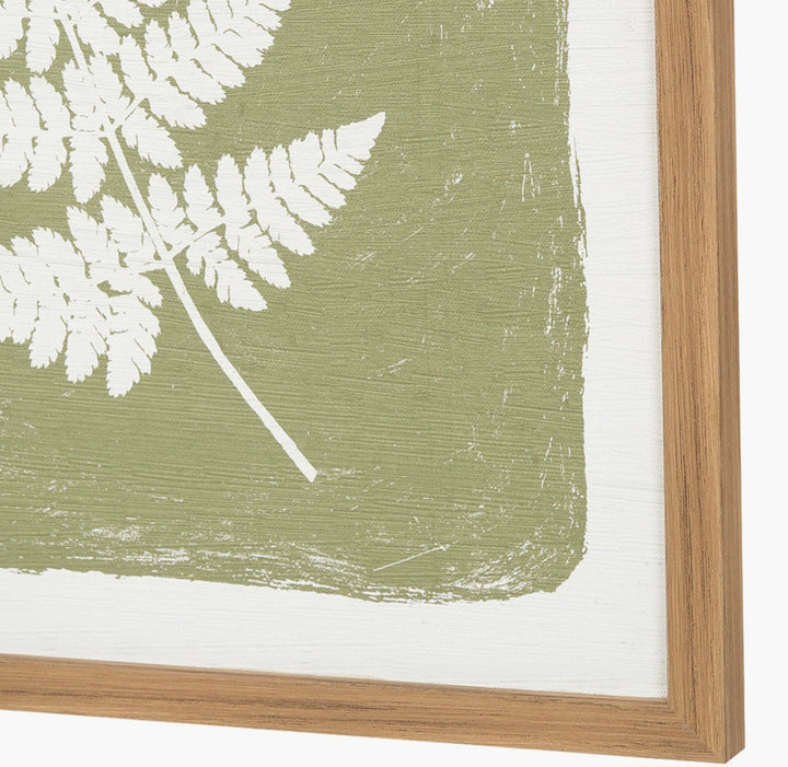 S/2 Green and Natural Fern Canvas Wall Art with Natural Frames