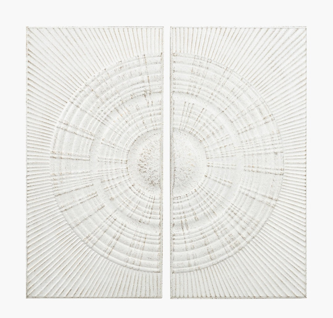 S/2 Antique White Moulded Metal Circle Wall Art