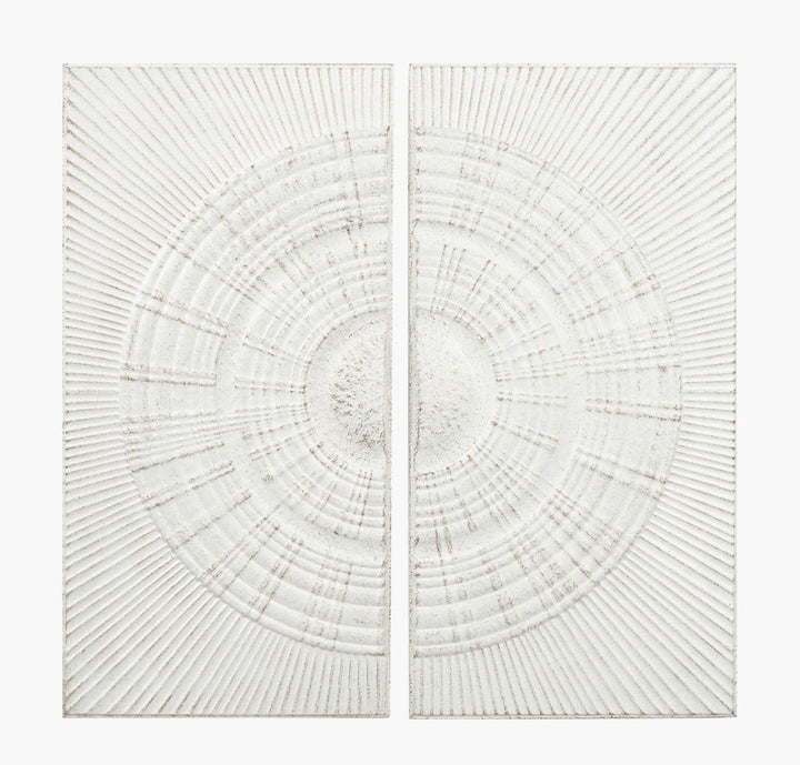 S/2 Antique White Moulded Metal Circle Wall Art