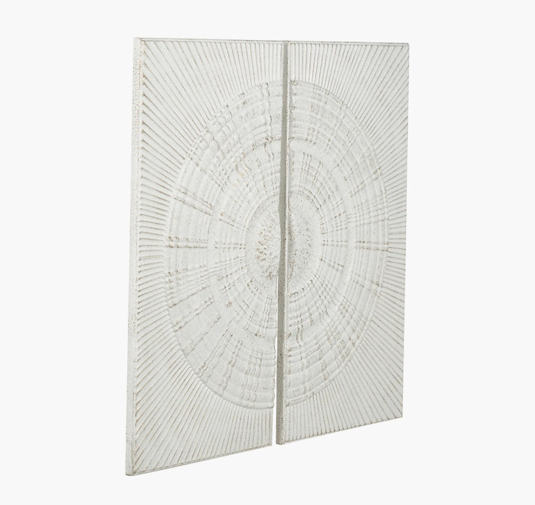 S/2 Antique White Moulded Metal Circle Wall Art