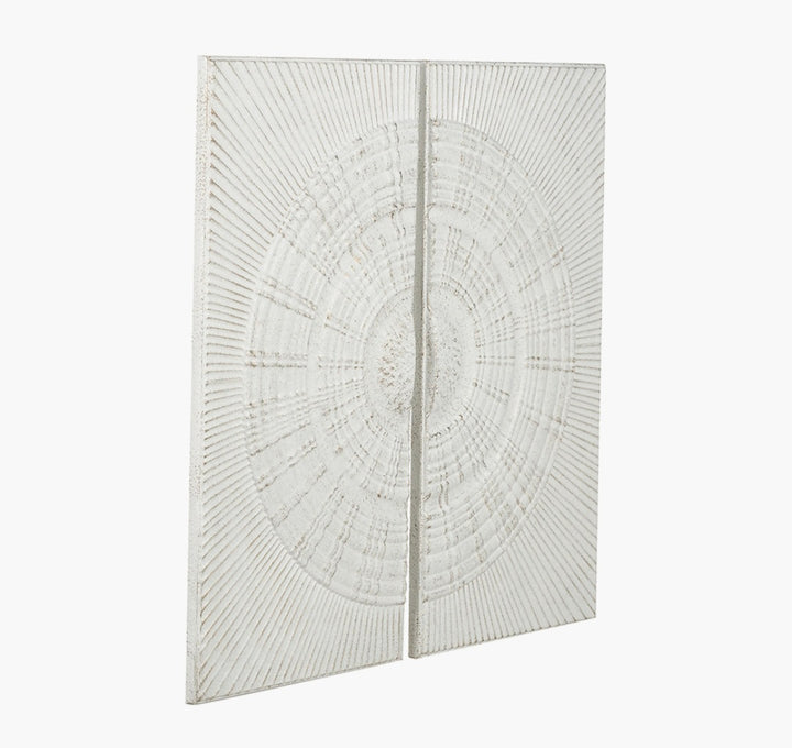 S/2 Antique White Moulded Metal Circle Wall Art