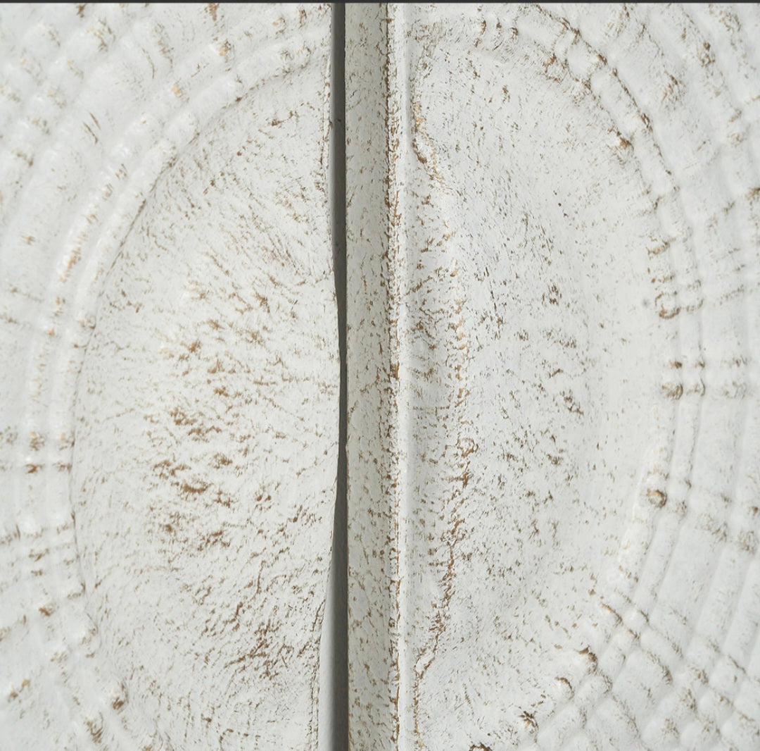 S/2 Antique White Moulded Metal Circle Wall Art