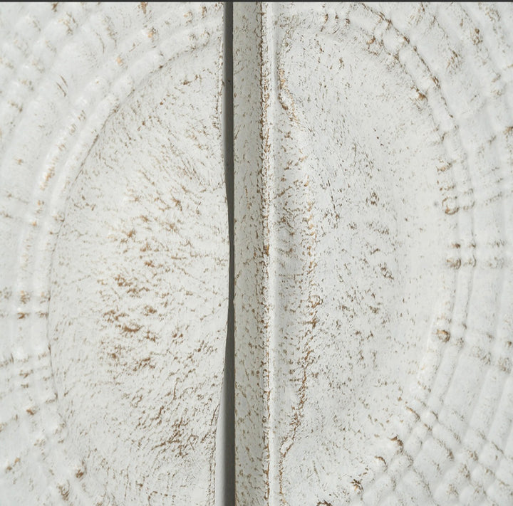 S/2 Antique White Moulded Metal Circle Wall Art