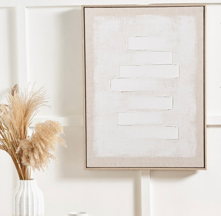 White and Natural Textured Canvas with Natural Frame