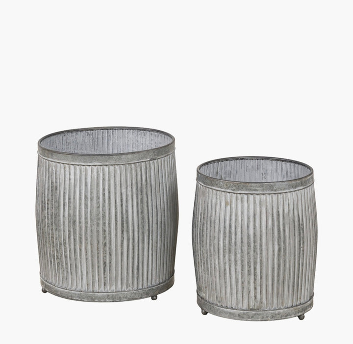S/2 Galvanised Zinc Barrel Planters