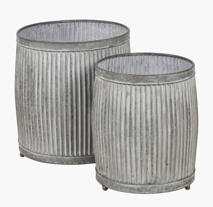 S/2 Galvanised Zinc Barrel Planters
