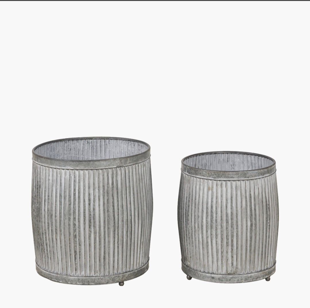 S/2 Galvanised Zinc Barrel Planters