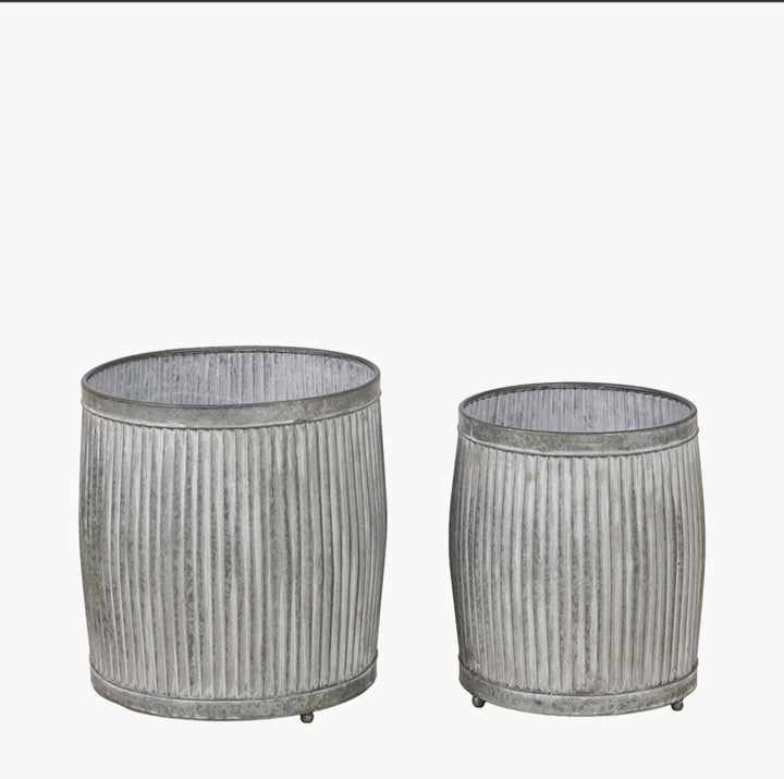 S/2 Galvanised Zinc Barrel Planters