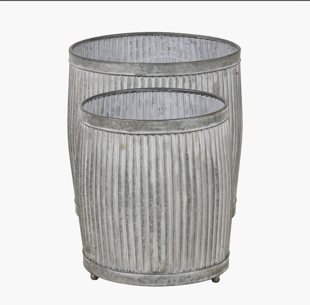 S/2 Galvanised Zinc Barrel Planters