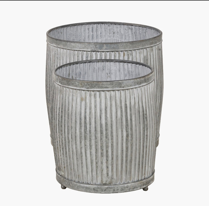 S/2 Galvanised Zinc Barrel Planters
