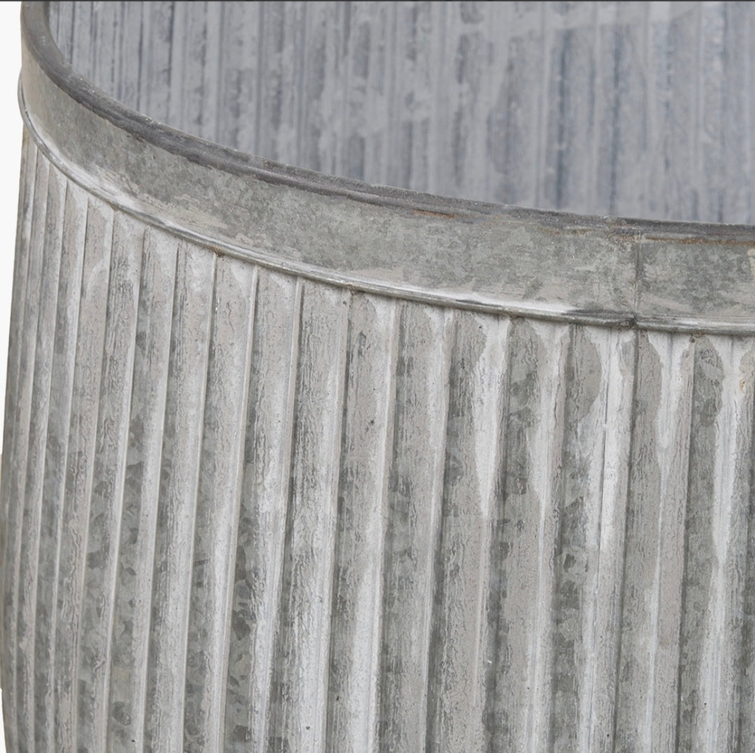 S/2 Galvanised Zinc Barrel Planters
