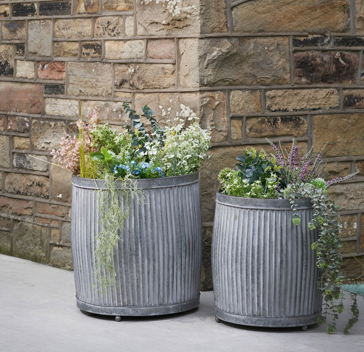 S/2 Galvanised Zinc Barrel Planters
