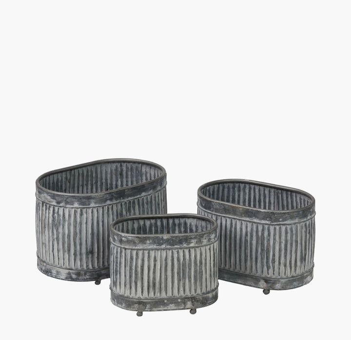 S/3 Galvanised Zinc Oval Planters