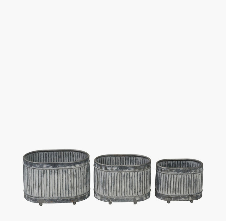 S/3 Galvanised Zinc Oval Planters