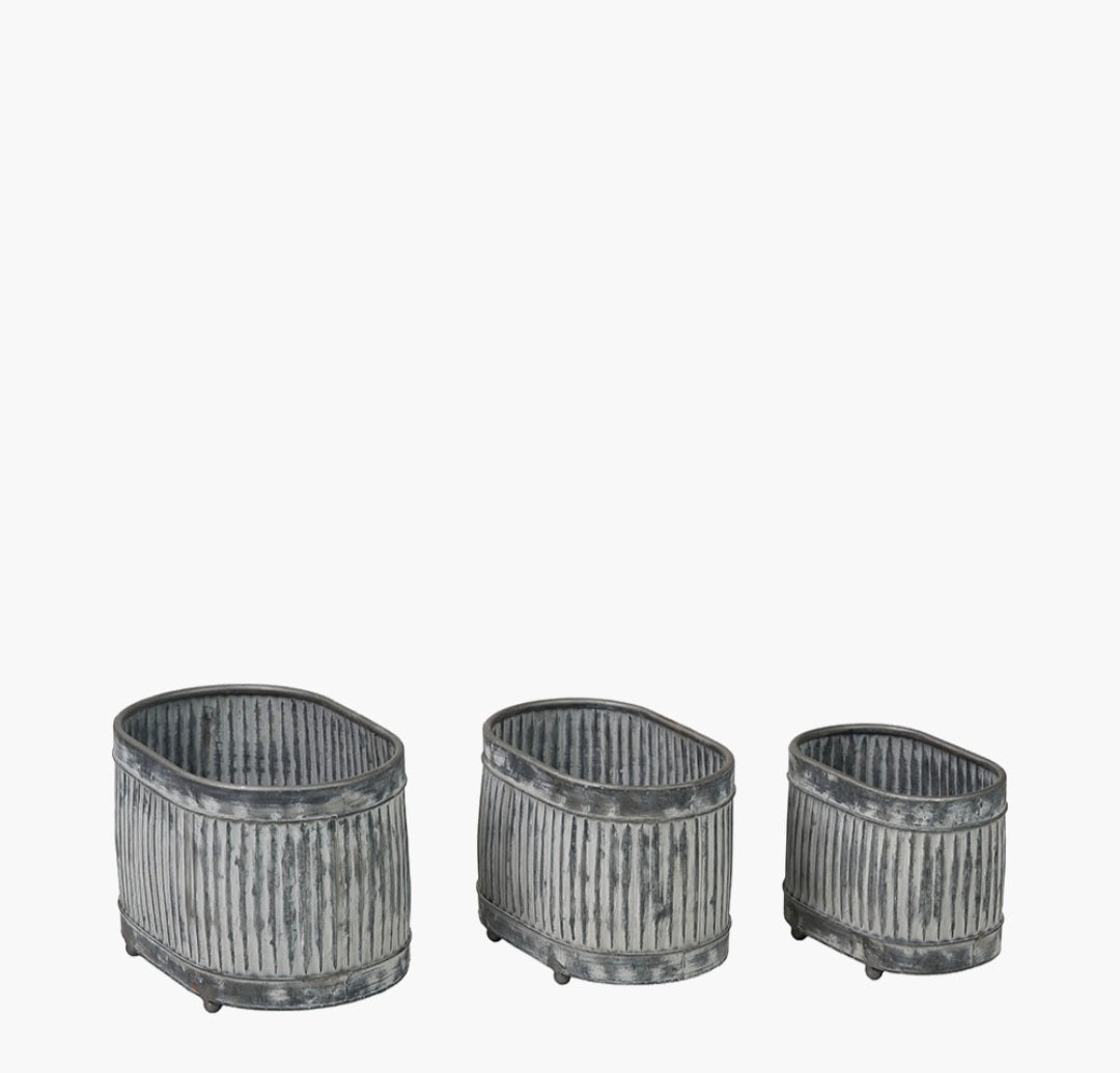 S/3 Galvanised Zinc Oval Planters