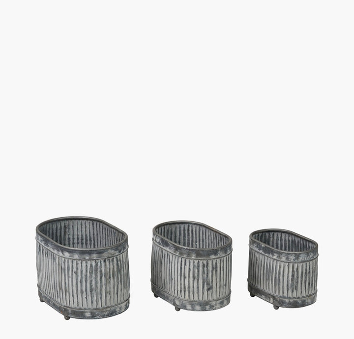 S/3 Galvanised Zinc Oval Planters