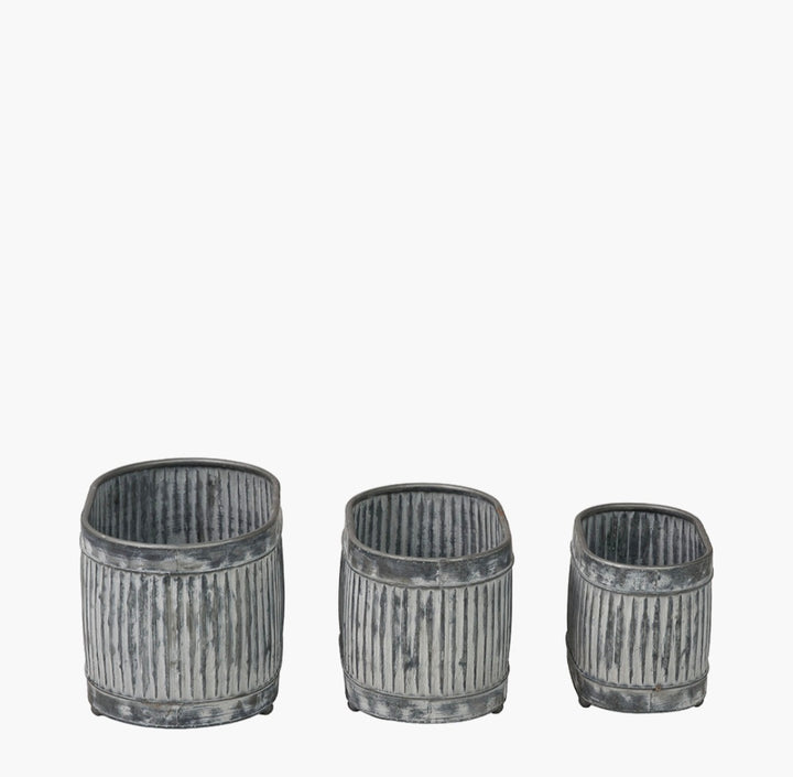 S/3 Galvanised Zinc Oval Planters