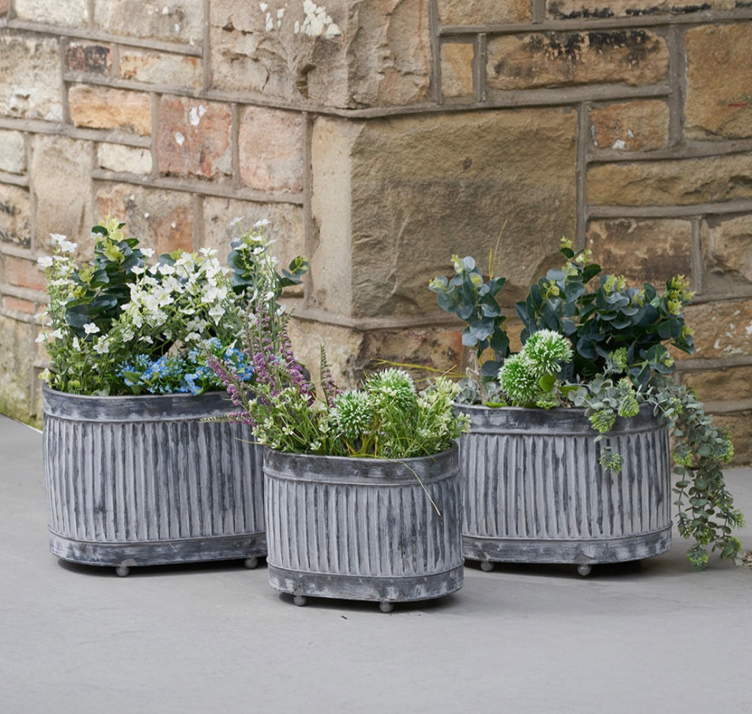 S/3 Galvanised Zinc Oval Planters