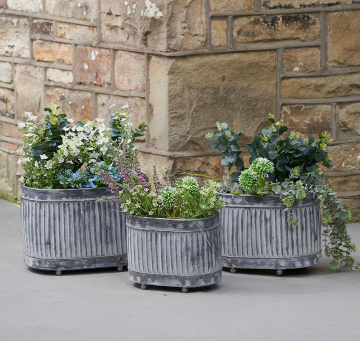 S/3 Galvanised Zinc Oval Planters