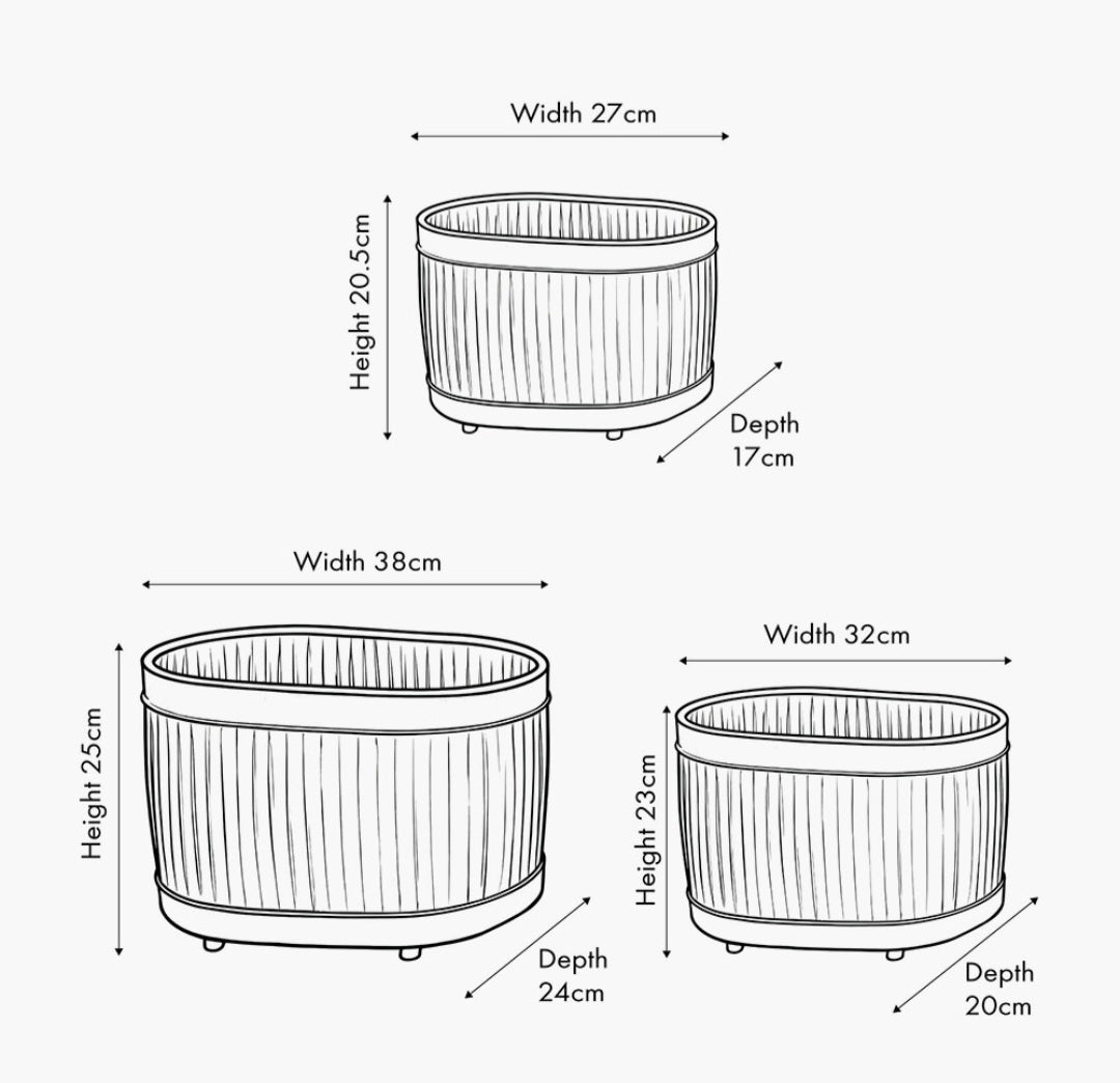 S/3 Galvanised Zinc Oval Planters