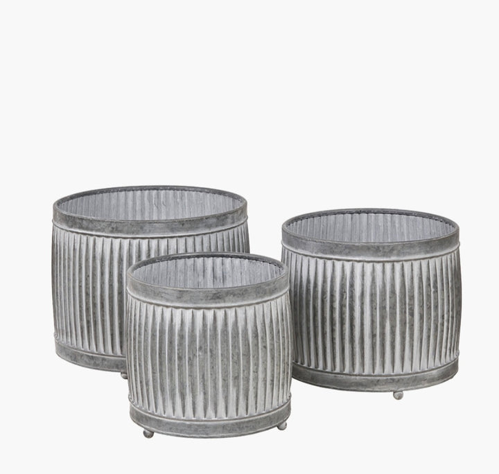 S/3 Galvanised Zinc Round Planters