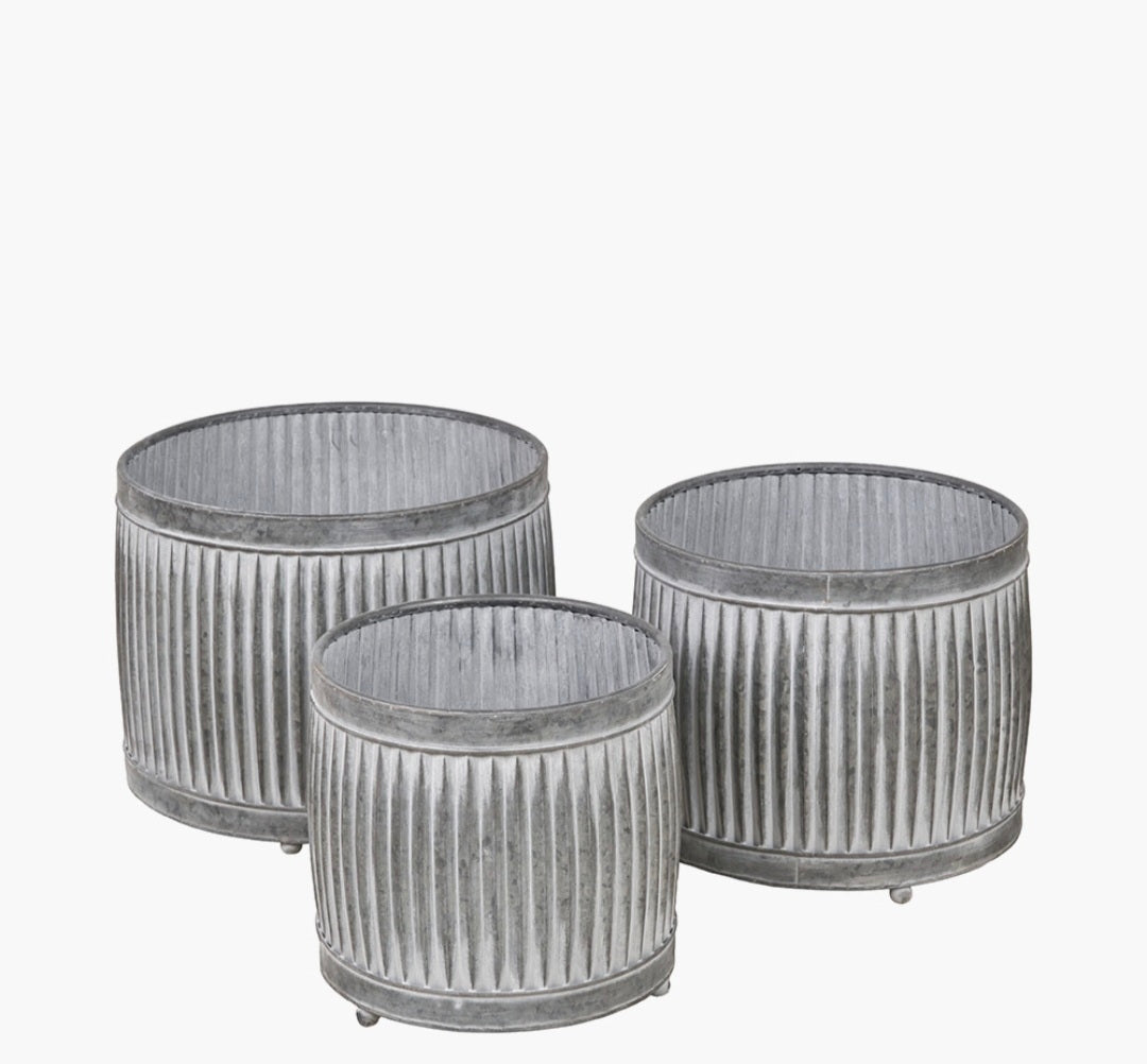 S/3 Galvanised Zinc Round Planters