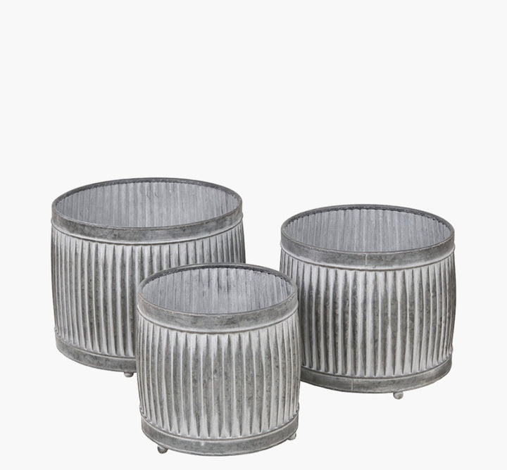 S/3 Galvanised Zinc Round Planters