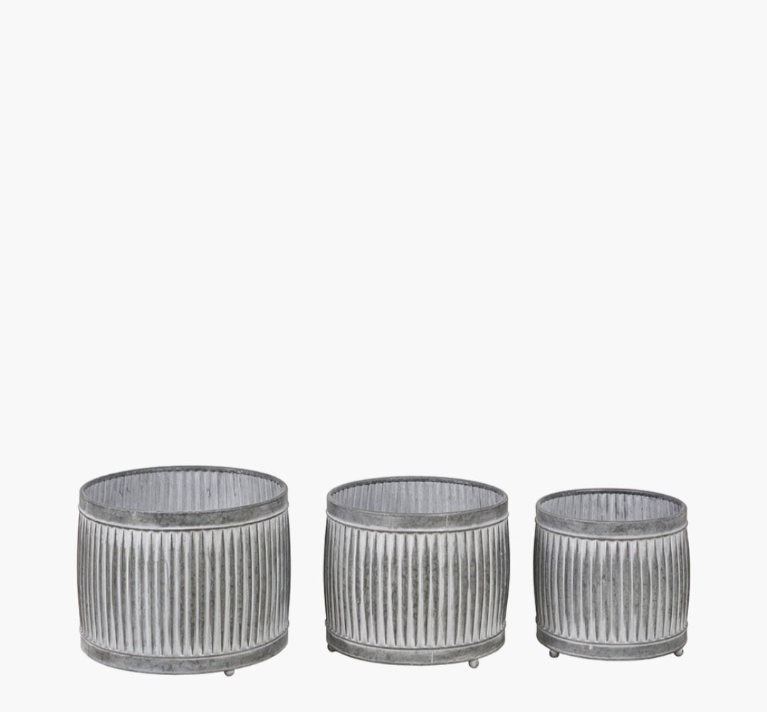 S/3 Galvanised Zinc Round Planters