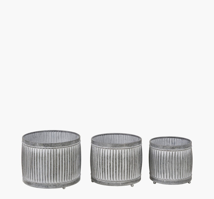 S/3 Galvanised Zinc Round Planters