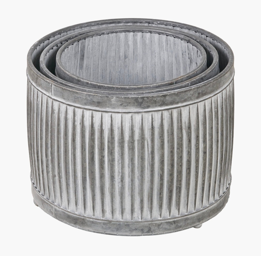 S/3 Galvanised Zinc Round Planters