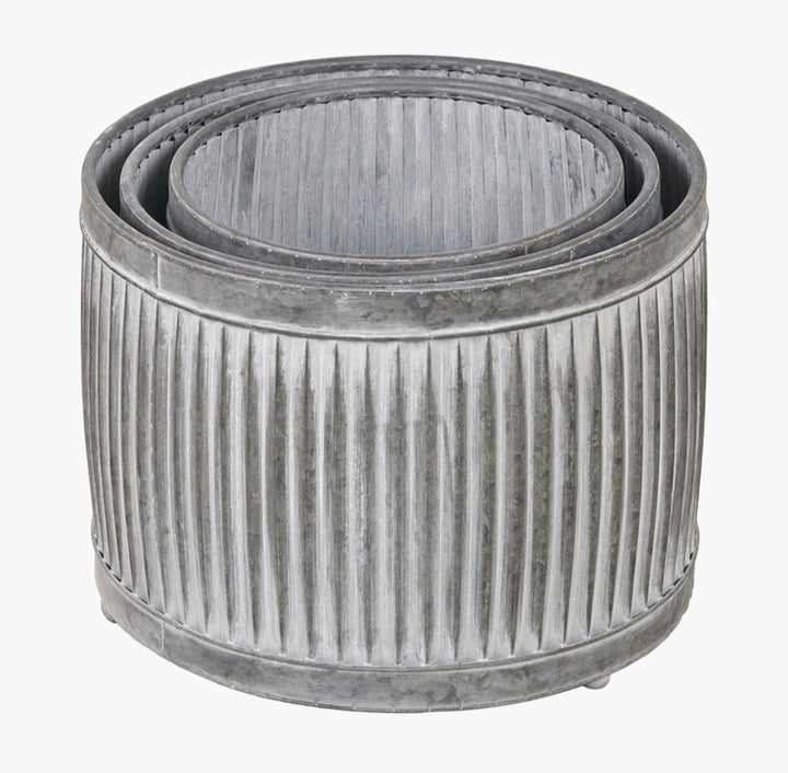 S/3 Galvanised Zinc Round Planters