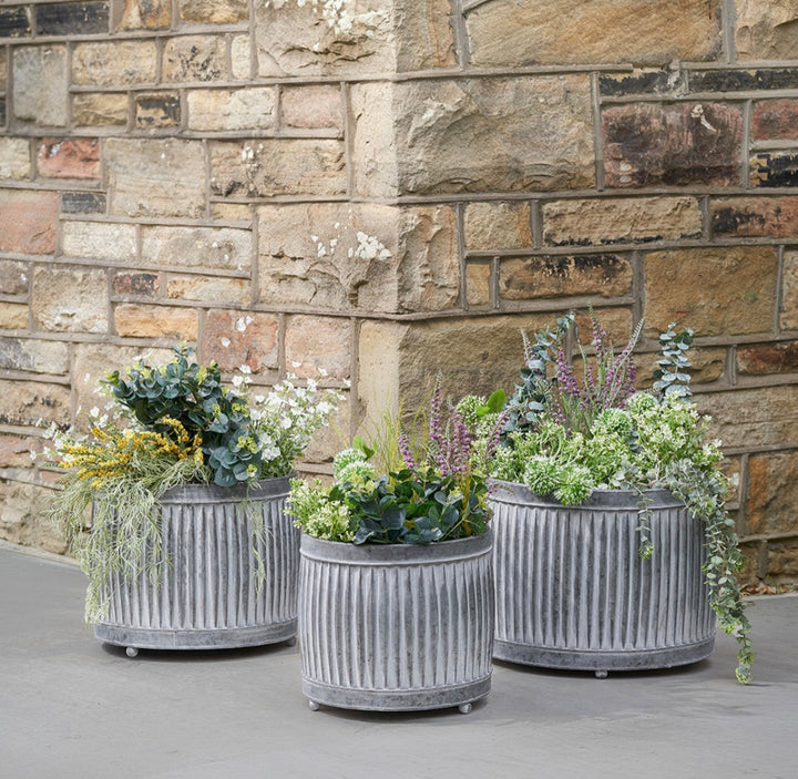 S/3 Galvanised Zinc Round Planters