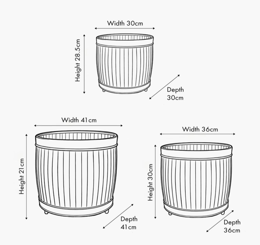 S/3 Galvanised Zinc Round Planters