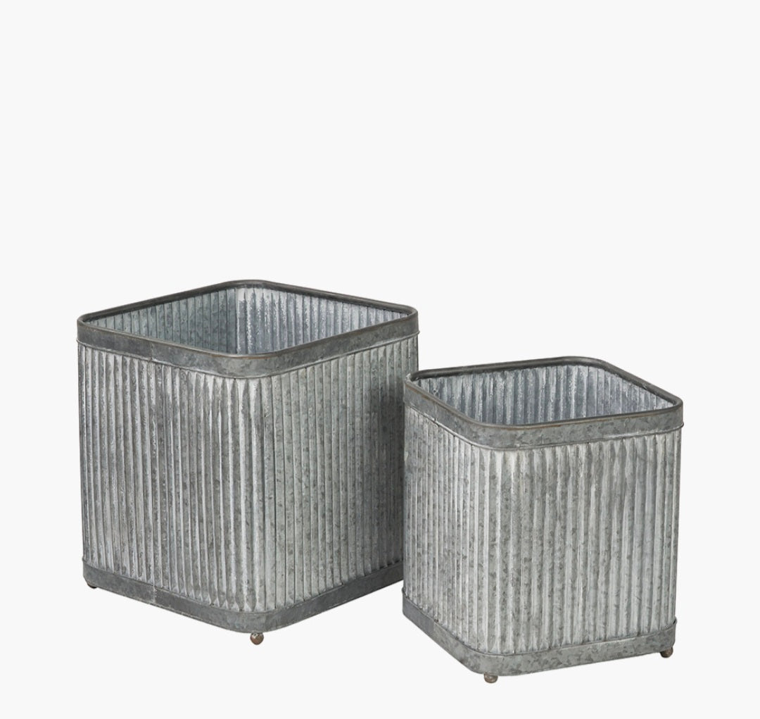 S/2 Galvanised Zinc Square Planters