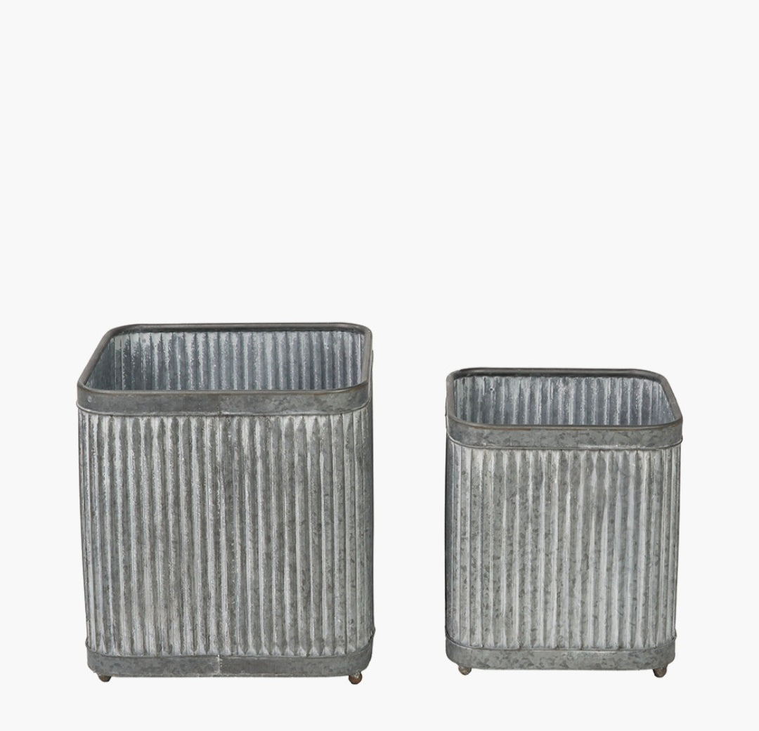 S/2 Galvanised Zinc Square Planters