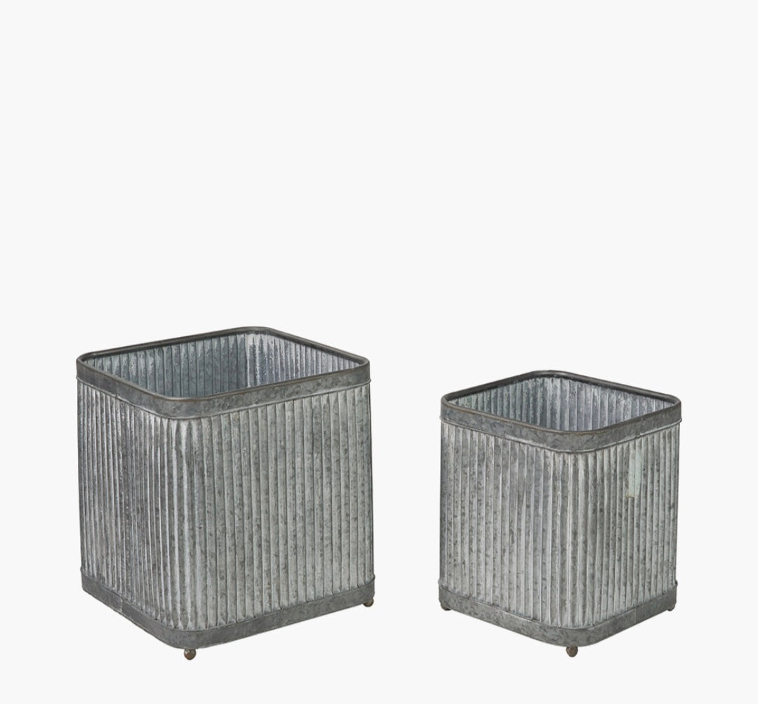S/2 Galvanised Zinc Square Planters