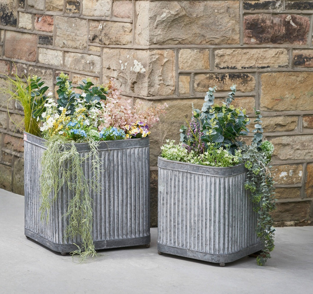 S/2 Galvanised Zinc Square Planters